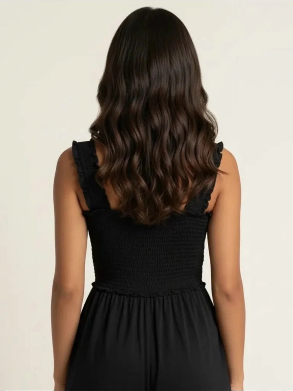 Black Smocked Romper Ruffle Strap Swiss Dot Shorts | Size L - Picture 4 of 11